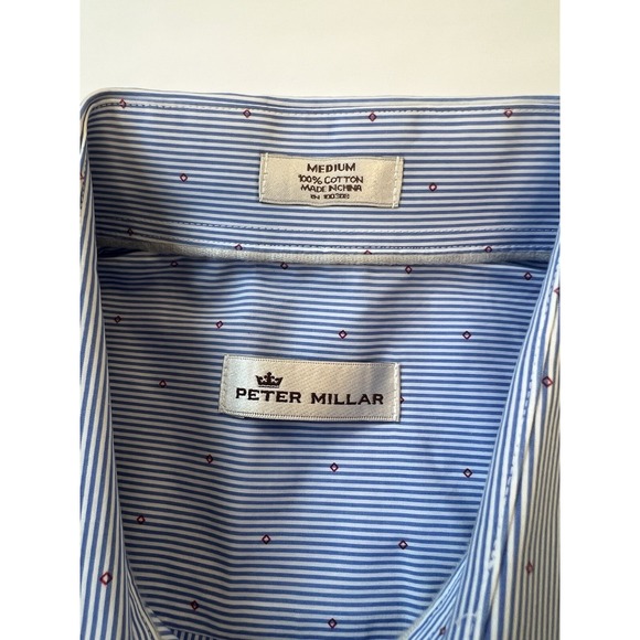 Peter Millar Shirt Mens Med Blue Button Down Striped Diamond Long Sleeve Preppyy - Picture 4 of 12